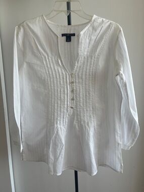 GAP 100% Cotton White Pintuck Long Sleeve Blouse Top Shirt Career Casual Chic M